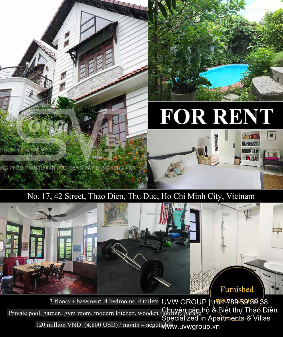Villa for Rent at No.17, Street 42, Thao Dien | 289m² | Private Pool | $4,800/month